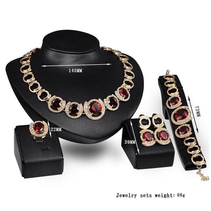 Wedding Bridal Accessories Gold Color Crystal Green Red Zircon Pendant Necklace Earrings Ring Women Wedding Bridal Jewelry Sets LaDidier Jewelry