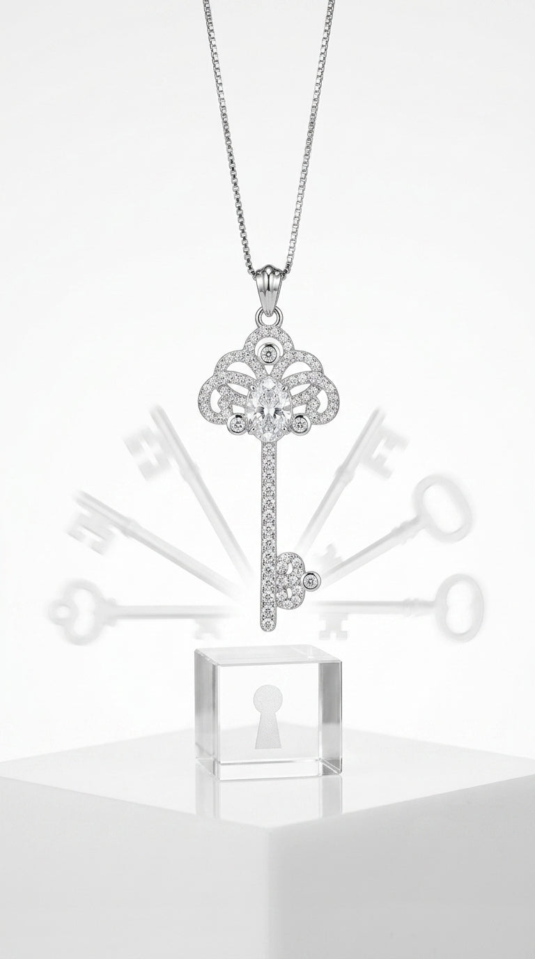 1 Carat Moissanite Key Pendant Necklace