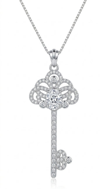 1 Carat Moissanite Key Pendant Necklace