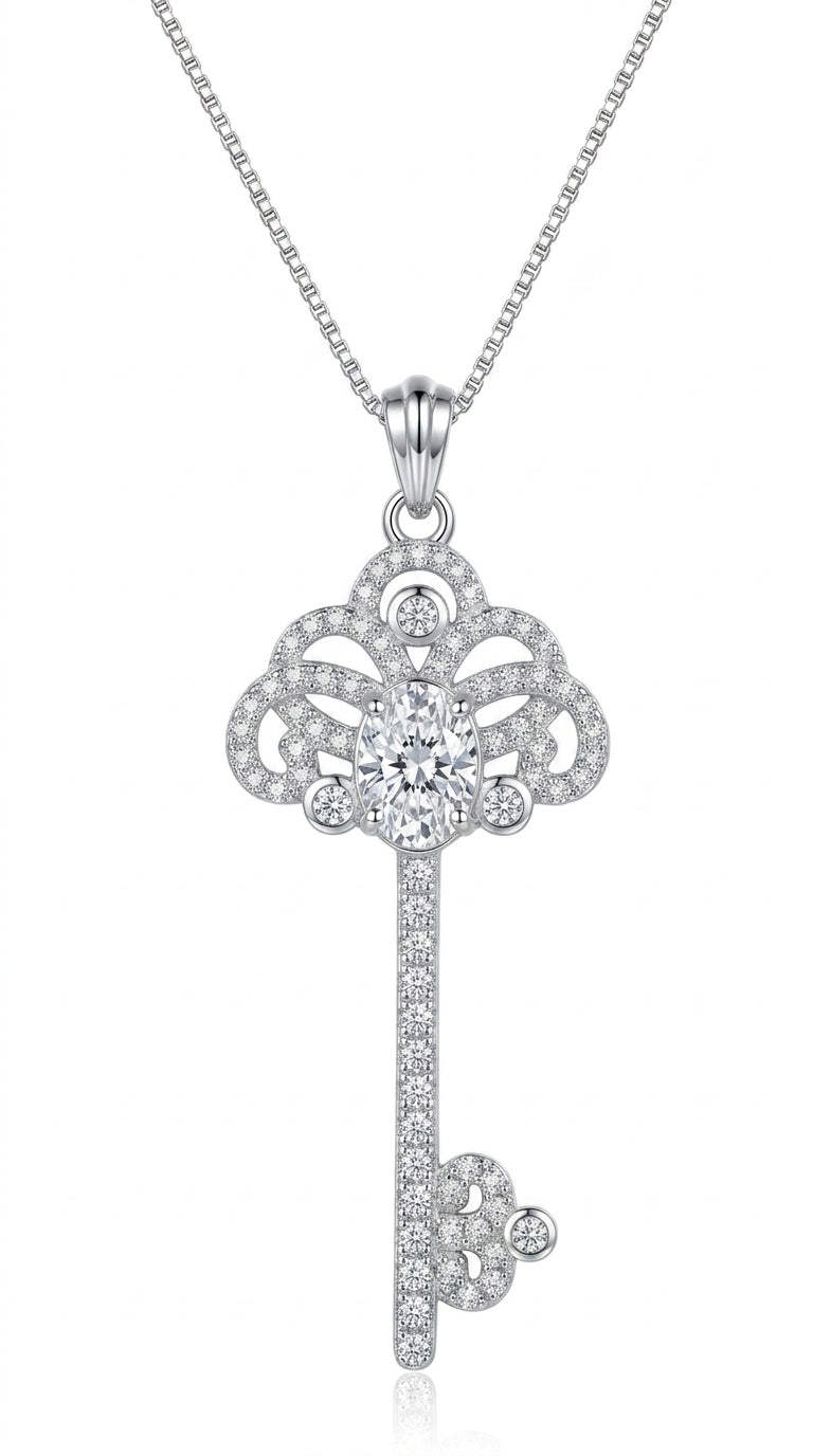 1 Carat Moissanite Key Pendant Necklace
