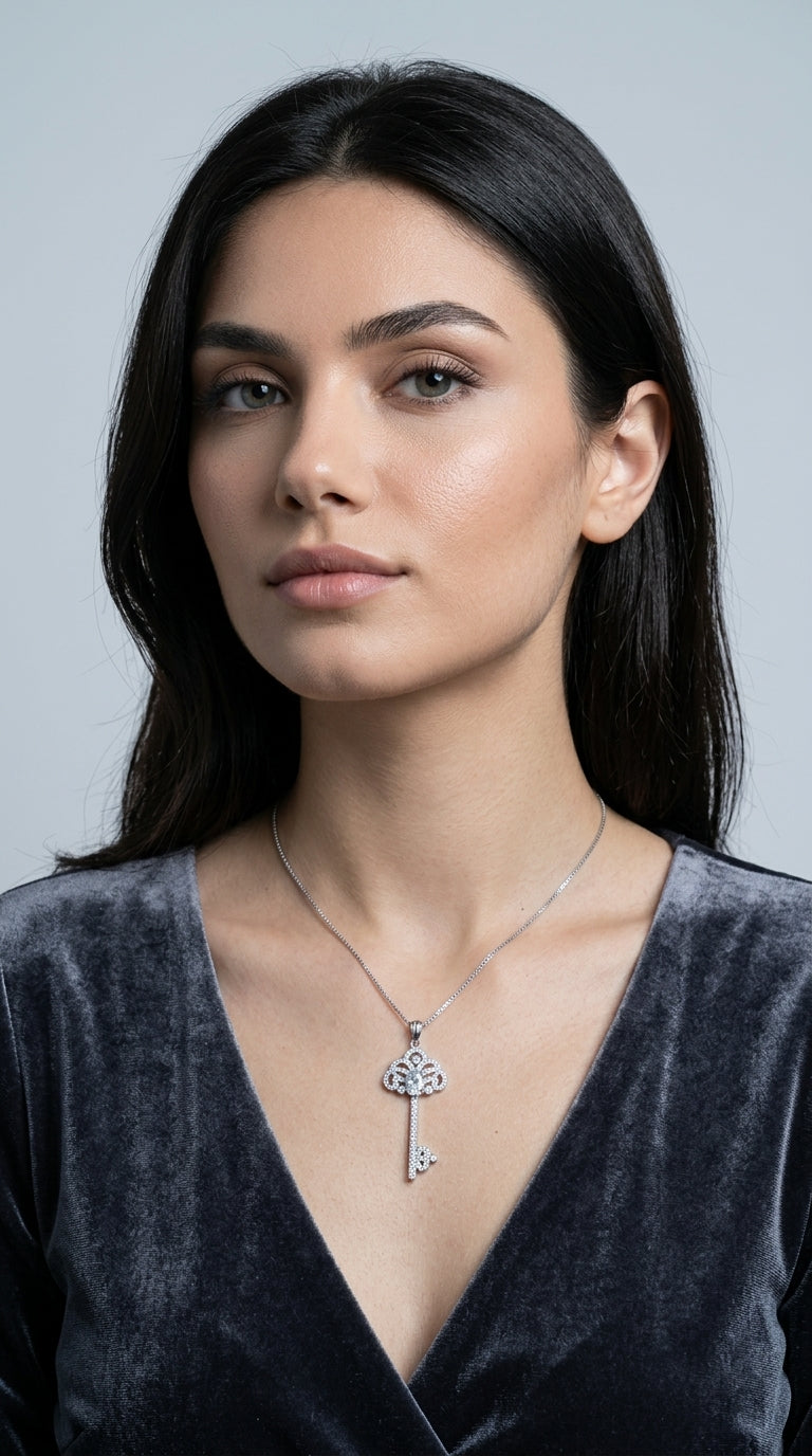 1 Carat Moissanite Key Pendant Necklace