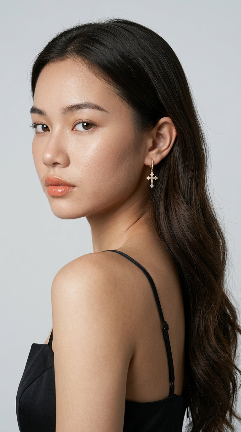 Sacina Gold-tone Rhinestone Cross Hoop Earrings Cross Earrings for Women Rhinestone Earrings Gothic Earrings Y2k Earrings Christmas Jewelry Gift for Women