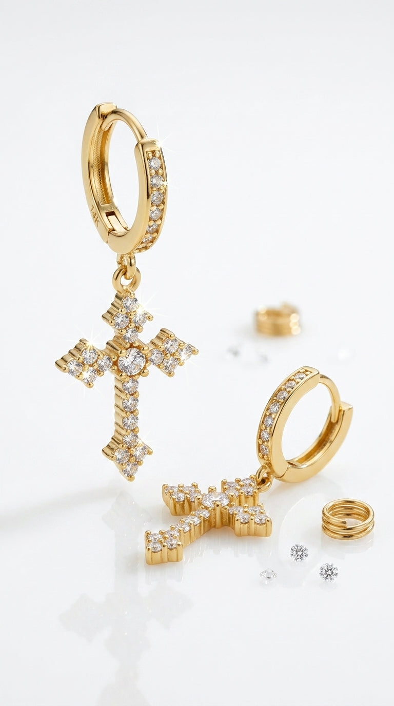 Sacina Gold-tone Rhinestone Cross Hoop Earrings Cross Earrings for Women Rhinestone Earrings Gothic Earrings Y2k Earrings Christmas Jewelry Gift for Women
