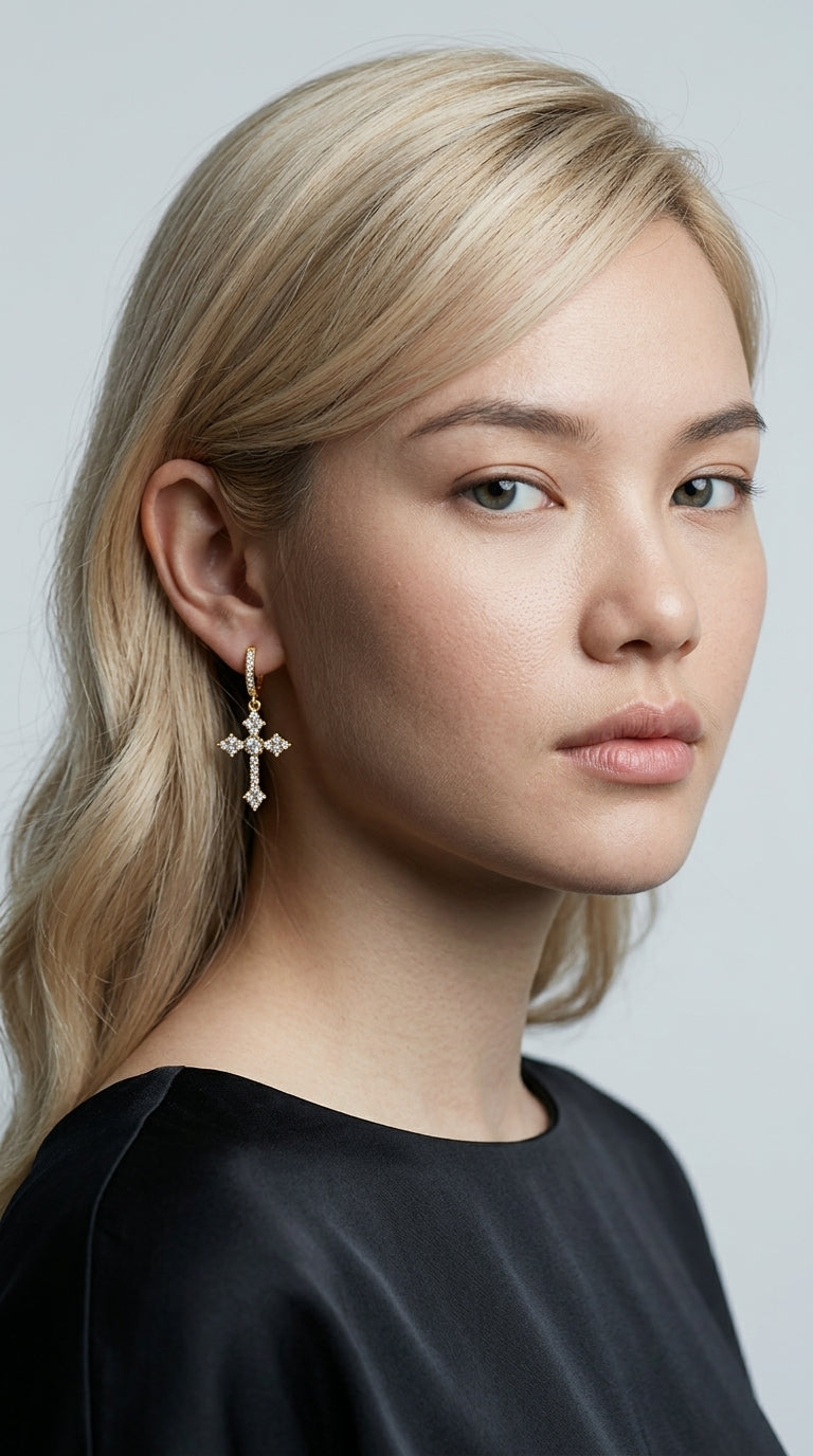 Sacina Gold-tone Rhinestone Cross Hoop Earrings Cross Earrings for Women Rhinestone Earrings Gothic Earrings Y2k Earrings Christmas Jewelry Gift for Women