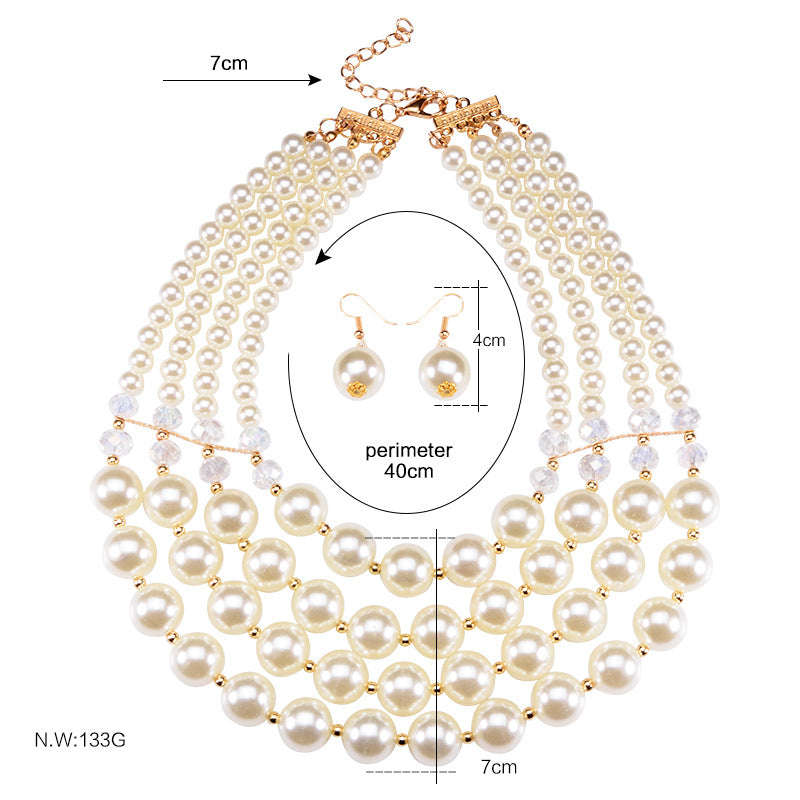 Necklace Crystal Pearl Long Necklace Earrings, Bride Jewelry Set Accessories LaDidier Jewelry