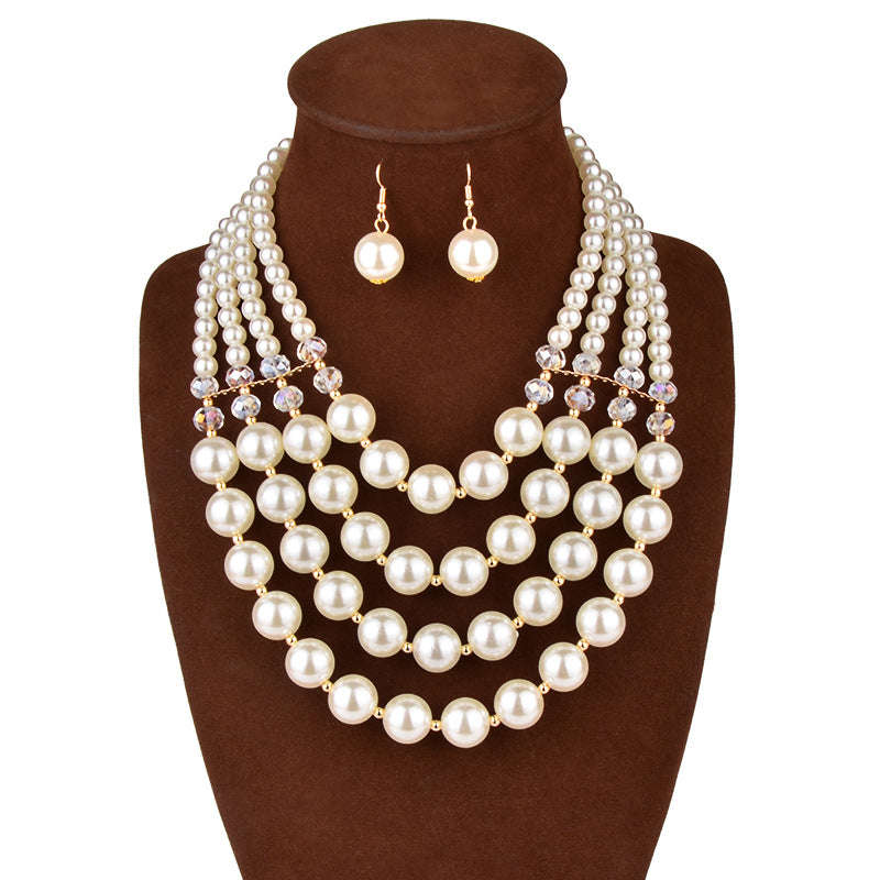 Necklace Crystal Pearl Long Necklace Earrings, Bride Jewelry Set Accessories LaDidier Jewelry