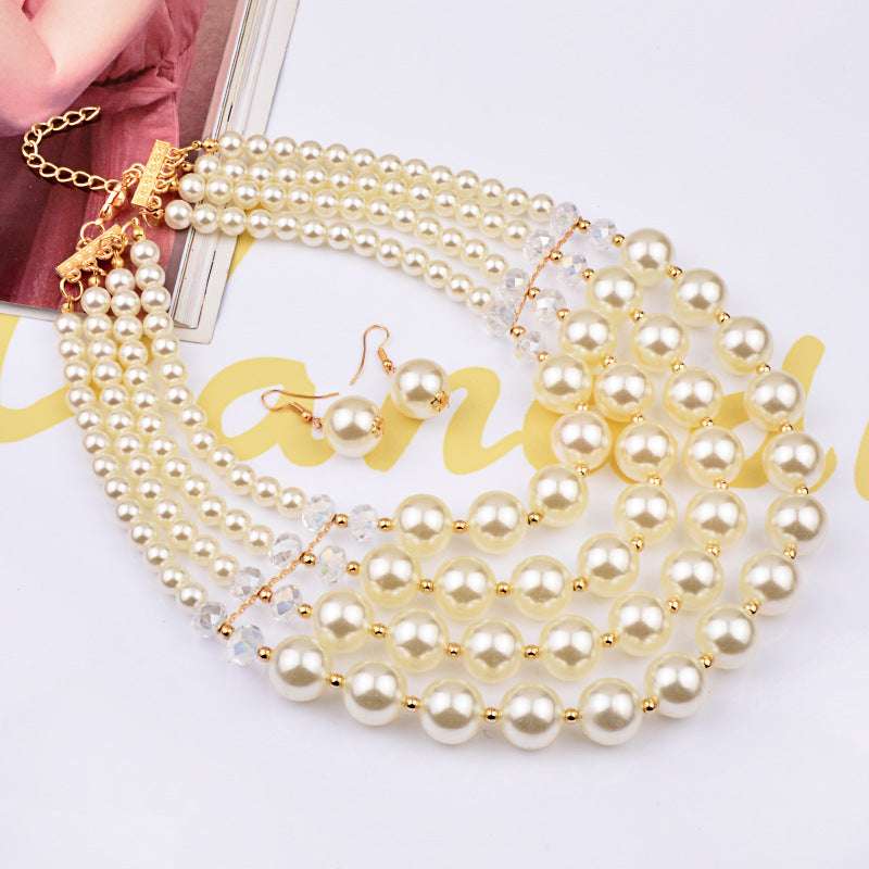 Necklace Crystal Pearl Long Necklace Earrings, Bride Jewelry Set Accessories LaDidier Jewelry