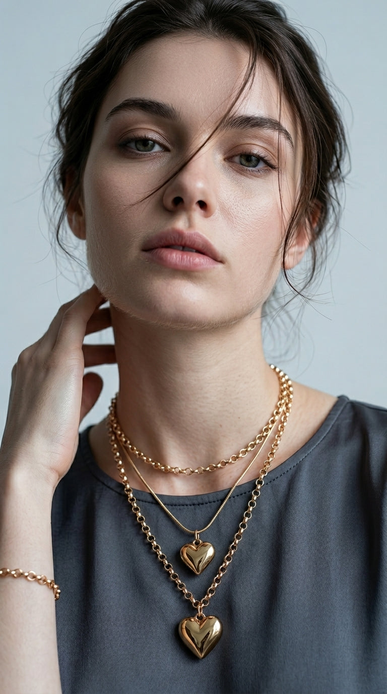 Vintage MultiLayer Heart Pendants Necklaces For Women Gold Geometric Punk Necklace New Design Wedding Jewelry Girlfriend Gifts