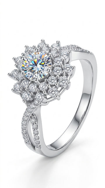 Moissanite Flower-Shape Split Shank Ring