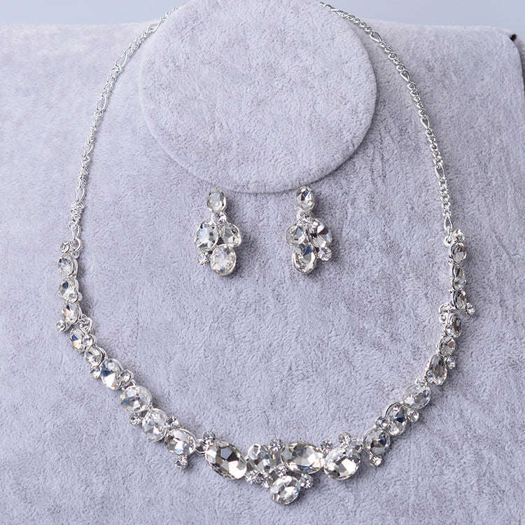 Bridal jewelry alloy plating, Rhinestone Necklace, earring set, wedding dress accessories LaDidier Jewelry