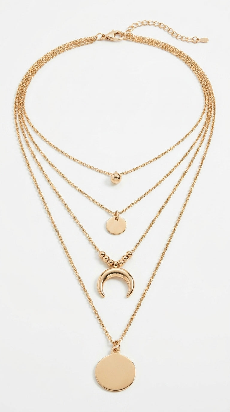 Multi-layer Moon Pendant Necklaces for Women Bohemian Wafer Elegant Necklace