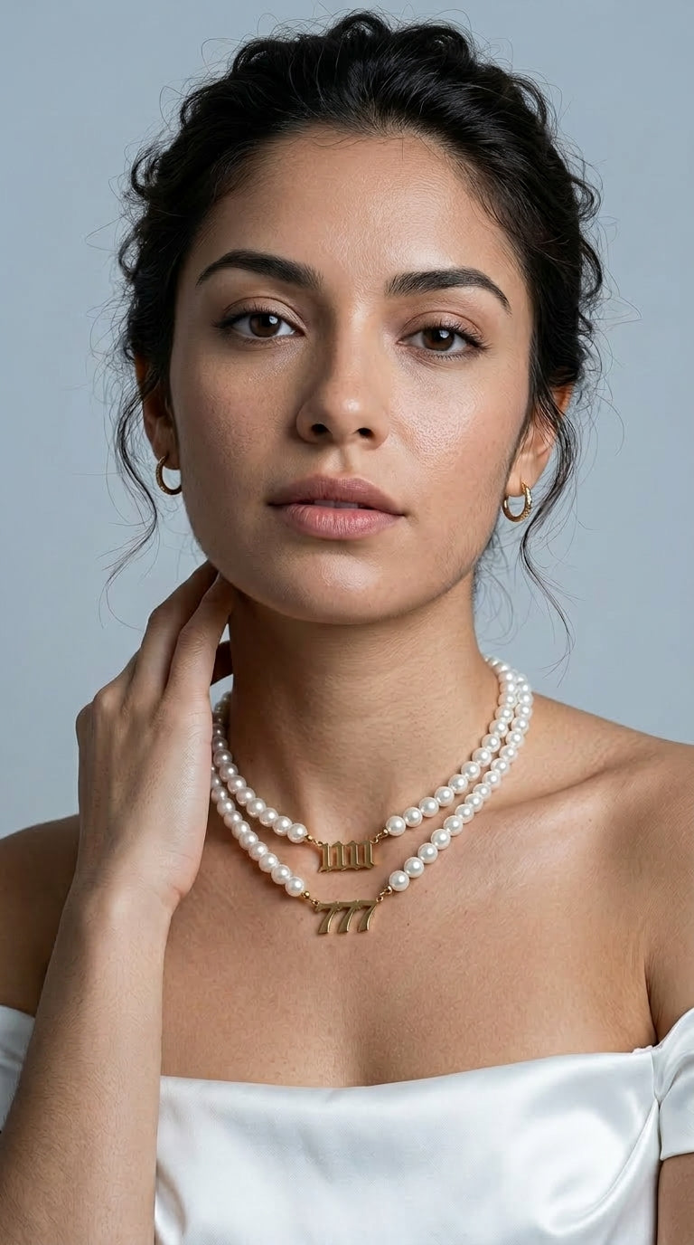 European And American New Cross-border Necklaces, Stainless Steel Digital Pearl Necklaces, European And American Popular Digital Pearls, Clavicle Chains