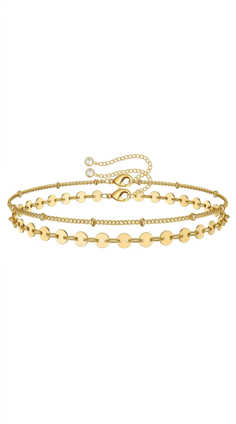 Dainty Gold Bracelets For Women, 14K Gold Filled Adjustable Layered Bracelet Cute Oval Chain  Bar Gold Bracelets For Women Jewelry