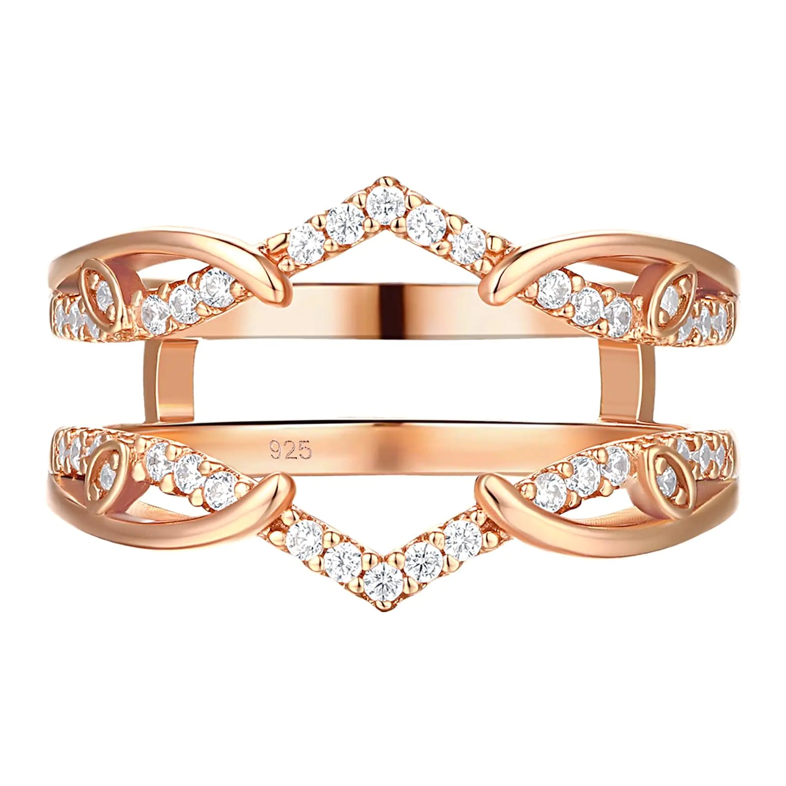 Blongme Rose Gold Plated Ring Enhancers for Engagement Ring Adjustable Stackable Rings Guard 925 Sterling Silver AAAAA Cubic Zirconia Size 8