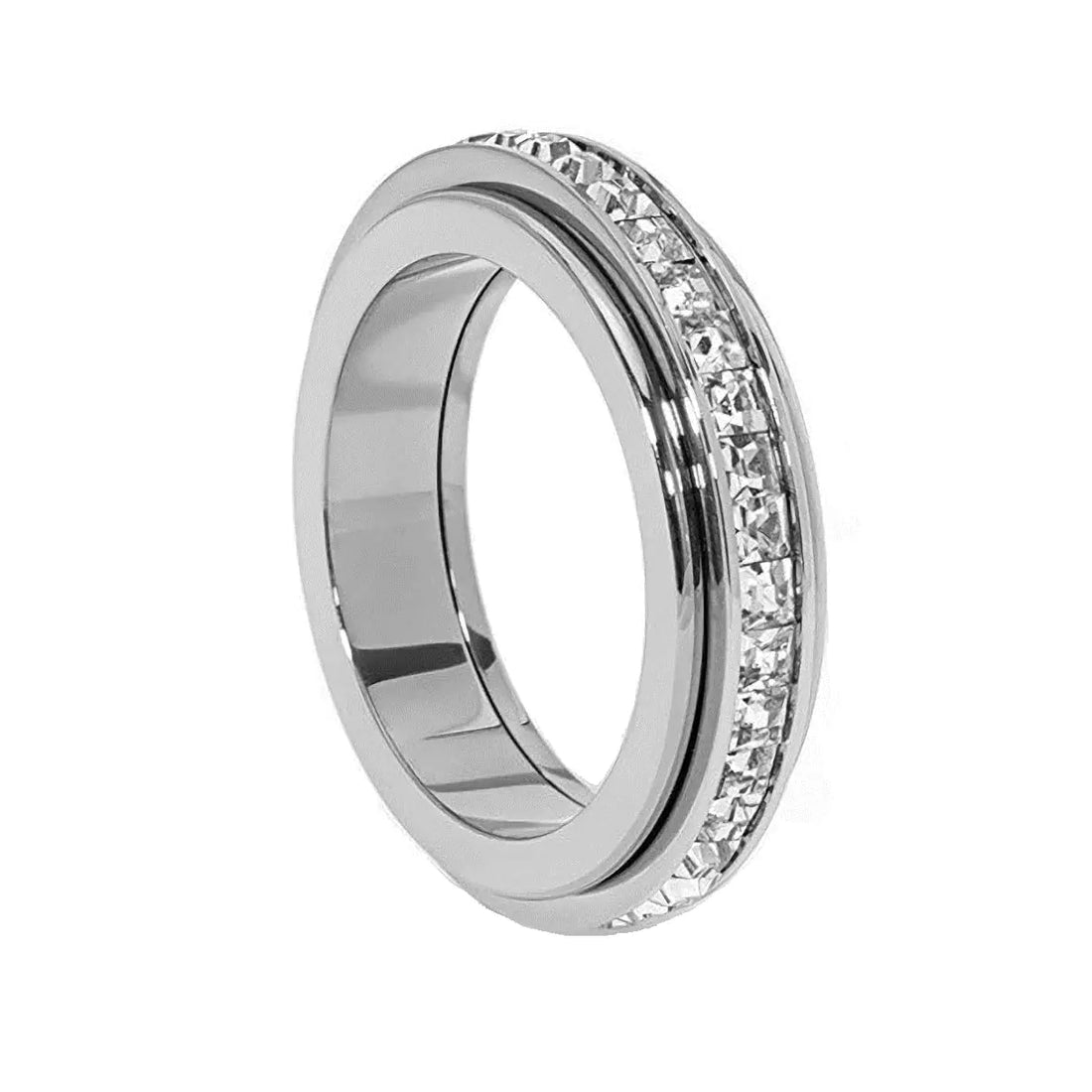 Pingyongchang Anxiety Rings Titanium Steel Spinner Fidget Band Rings for Women Ladies Cubic Zirconia Relieving Anxiety Wedding Promise Lucky Statement Rings-6