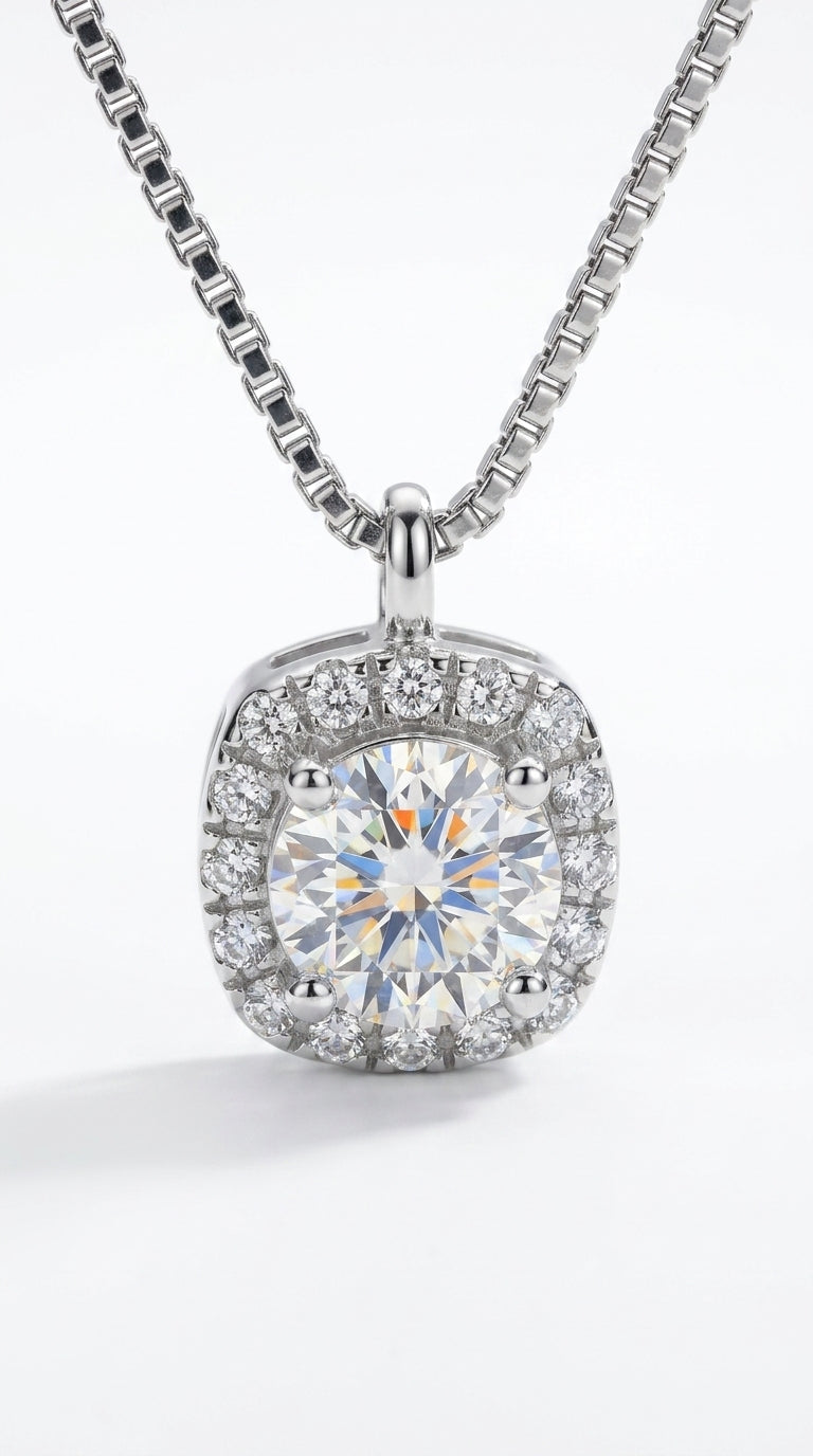 Moissanite Pendant Platinum-Plated Necklace