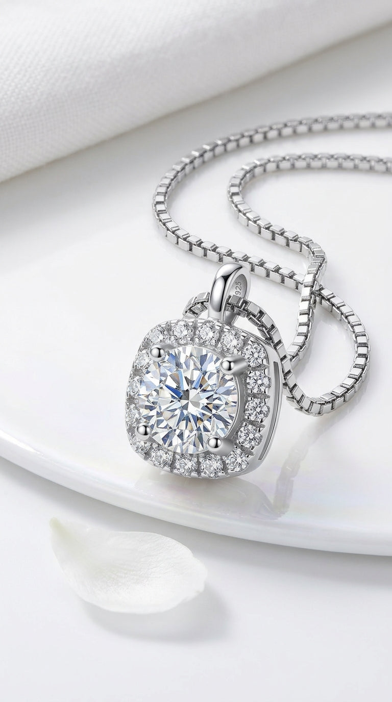 Moissanite Pendant Platinum-Plated Necklace