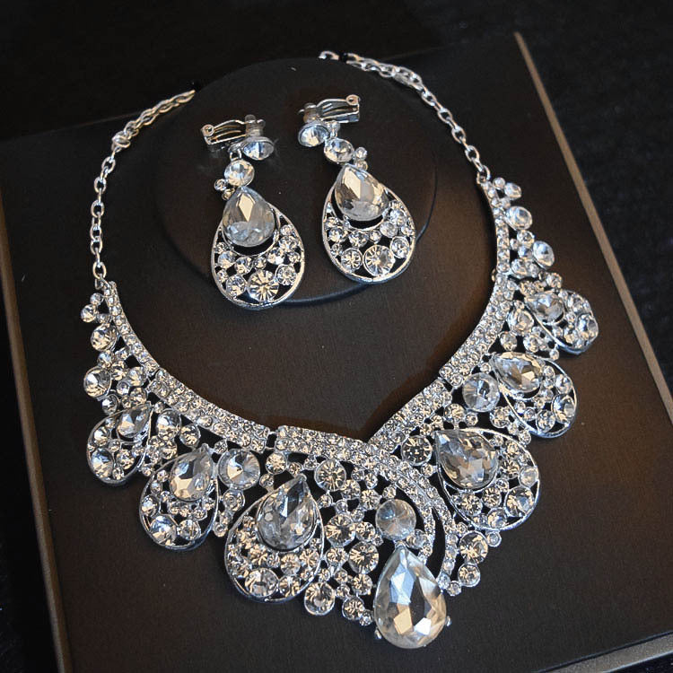 Bridal Headdress Flowers Wedding Hair Accessories Accessories Crown Necklace Earrings Three-piece Set Wedding Accessories LaDidier Jewelry