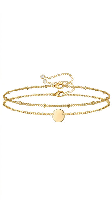 Dainty Gold Bracelets For Women, 14K Gold Filled Adjustable Layered Bracelet Cute Oval Chain  Bar Gold Bracelets For Women Jewelry