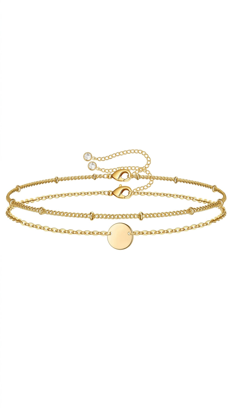 Dainty Gold Bracelets For Women, 14K Gold Filled Adjustable Layered Bracelet Cute Oval Chain  Bar Gold Bracelets For Women Jewelry