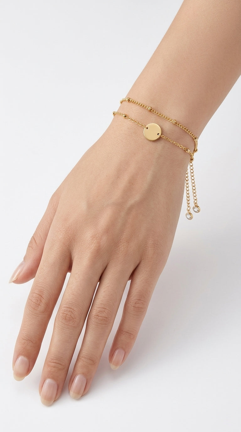 Dainty Gold Bracelets For Women, 14K Gold Filled Adjustable Layered Bracelet Cute Oval Chain  Bar Gold Bracelets For Women Jewelry
