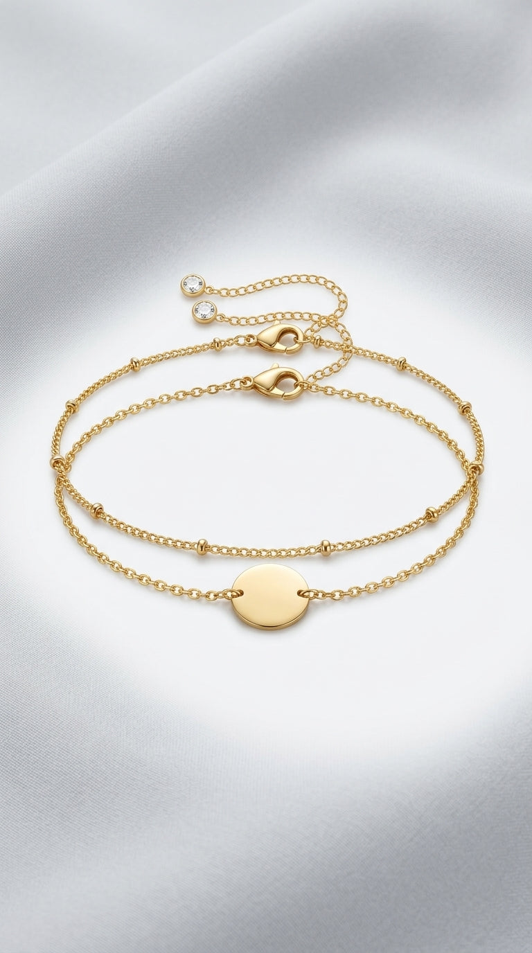 Dainty Gold Bracelets For Women, 14K Gold Filled Adjustable Layered Bracelet Cute Oval Chain  Bar Gold Bracelets For Women Jewelry