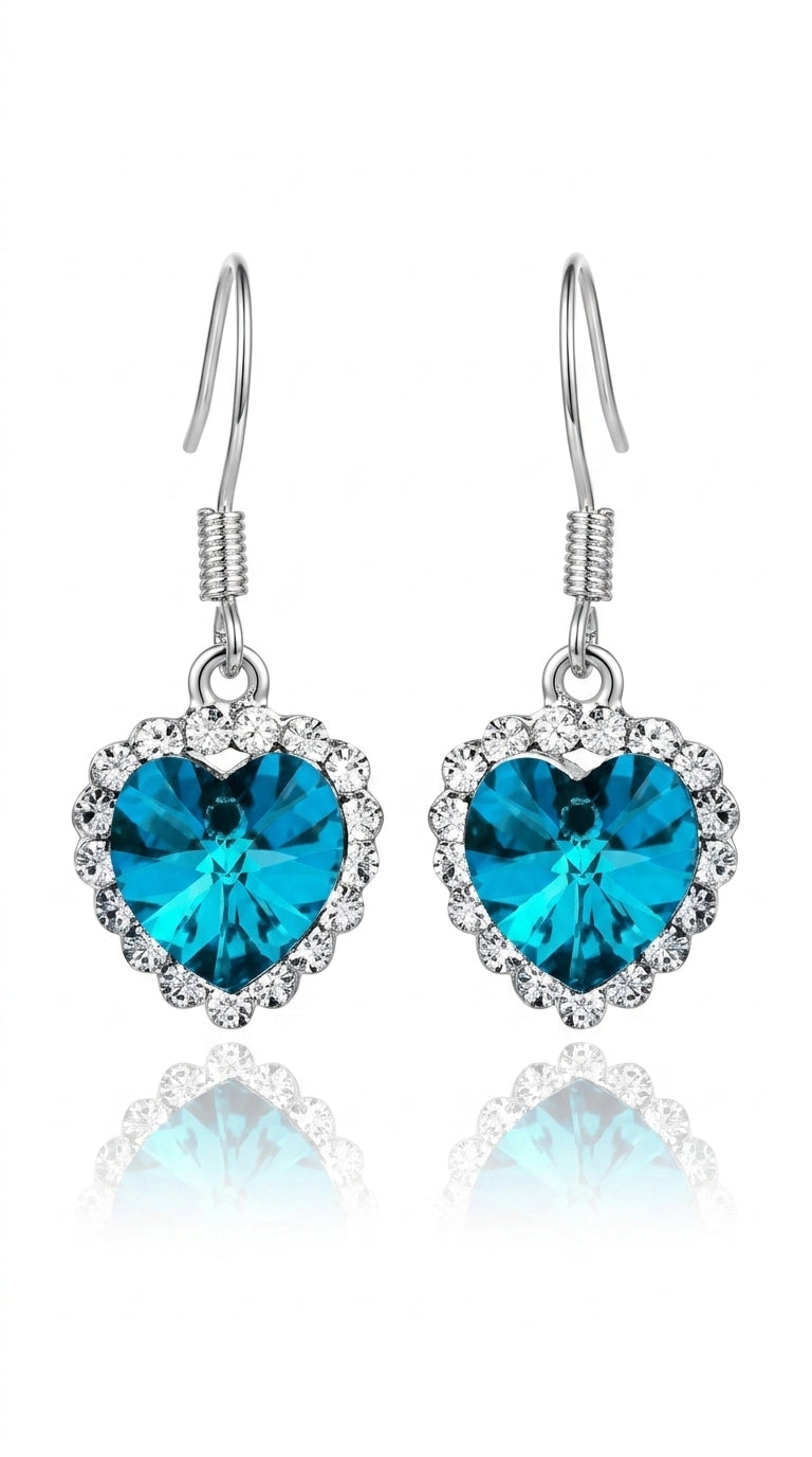 Ocean Heart Crystal Earrings, Crystal Earrings