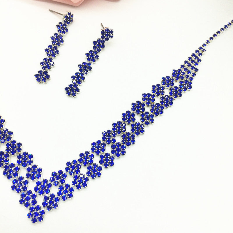 The Bride Necklace of Exquisite Luxury Double Diamond Pendant Earring Set