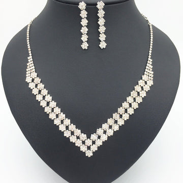 The Bride Necklace of Exquisite Luxury Double Diamond Pendant Earring Set