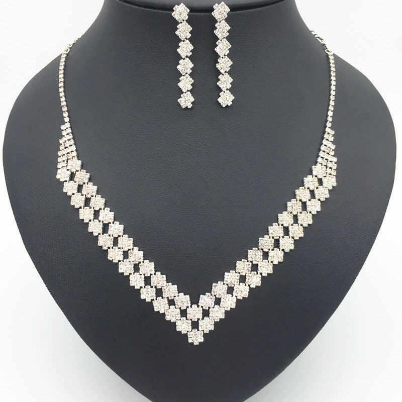 The Bride Necklace of Exquisite Luxury Double Diamond Pendant Earring Set