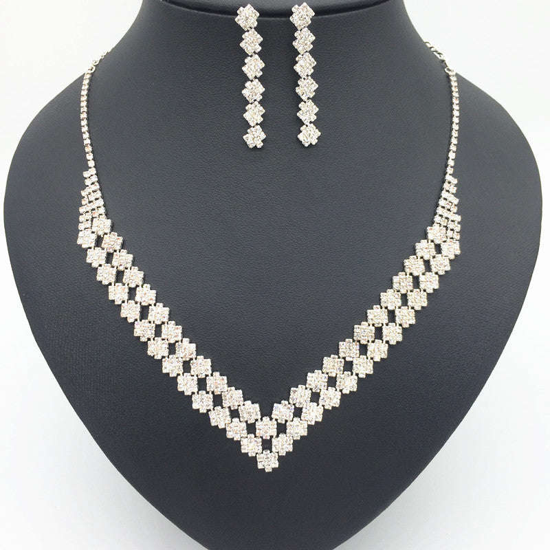 The Bride Necklace of Exquisite Luxury Double Diamond Pendant Earring Set LaDidier Jewelry