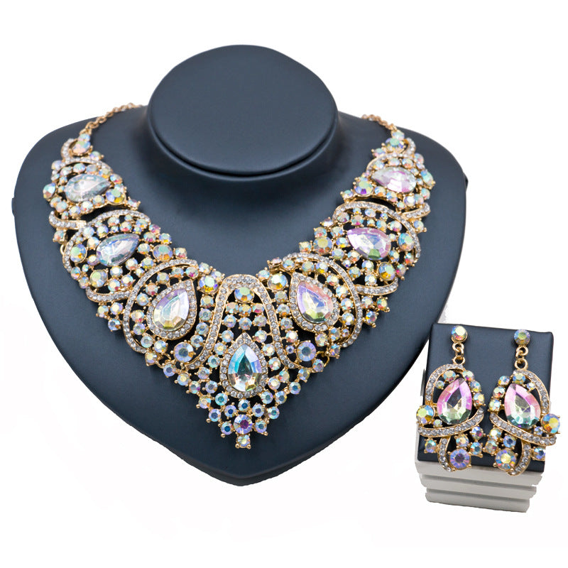 Colorful Bride Necklace, Earring set, Alloy Color Plating