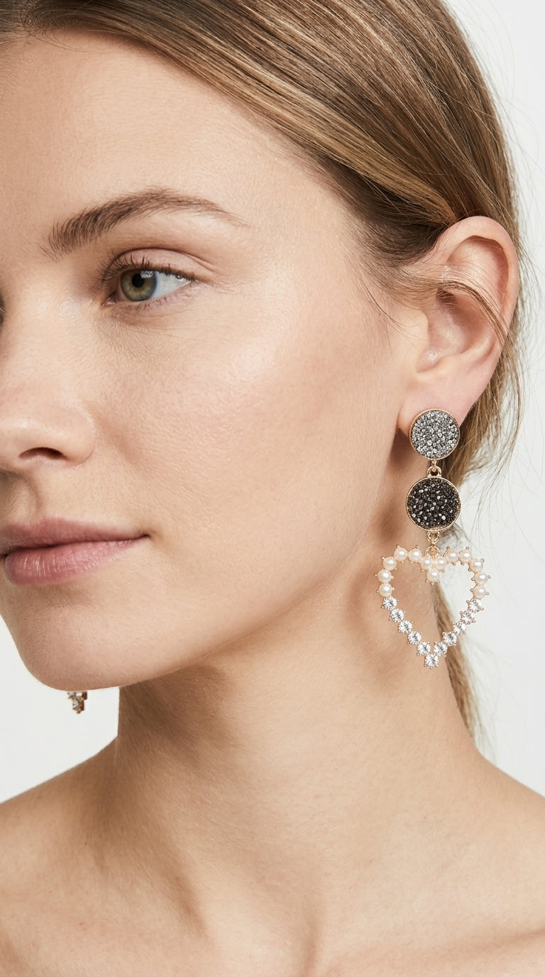 Round Earrings, Long Earrings, Rhinestone Pearl Earrings