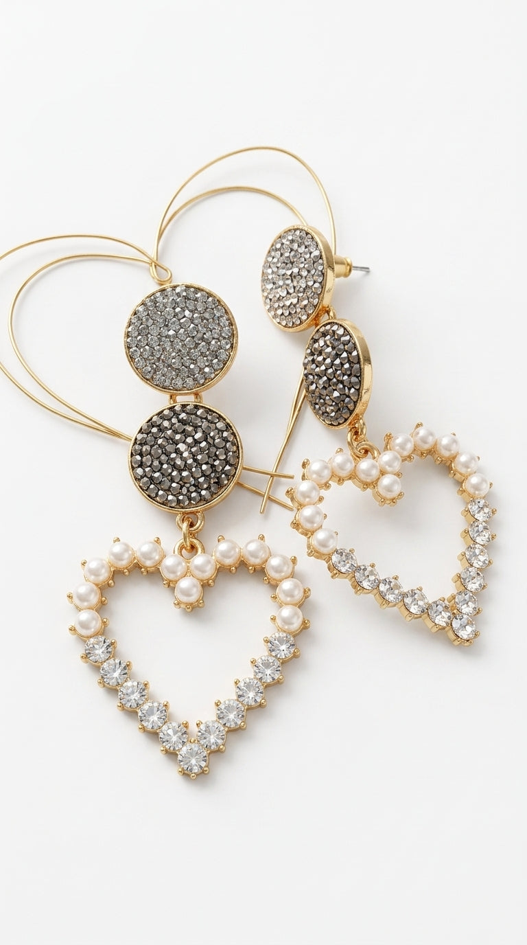 Round Earrings, Long Earrings, Rhinestone Pearl Earrings