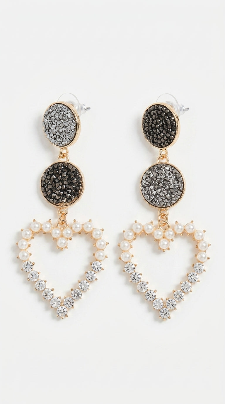 Round Earrings, Long Earrings, Rhinestone Pearl Earrings
