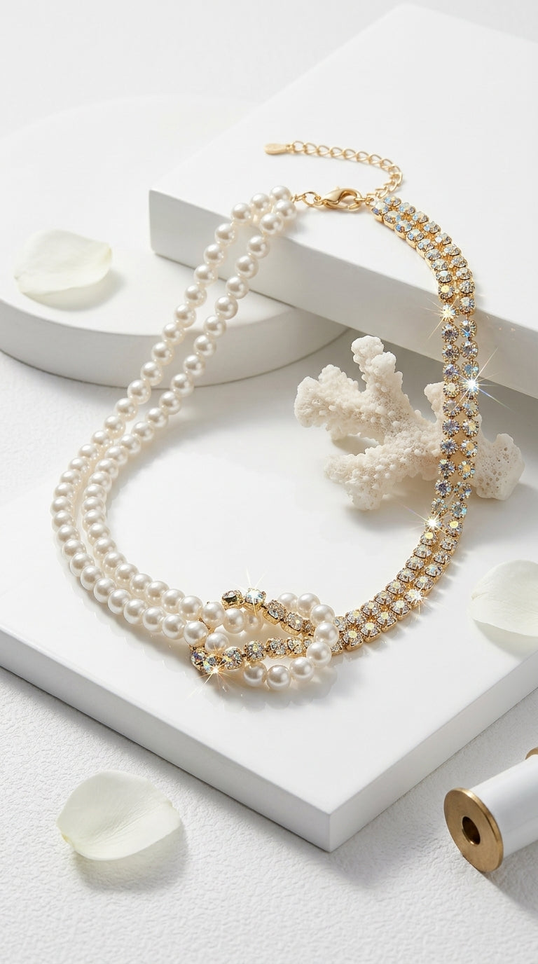 Pearl Crystal Choker Necklaces For Women Short Chain Rhinestone Necklaces Statement Jewelry