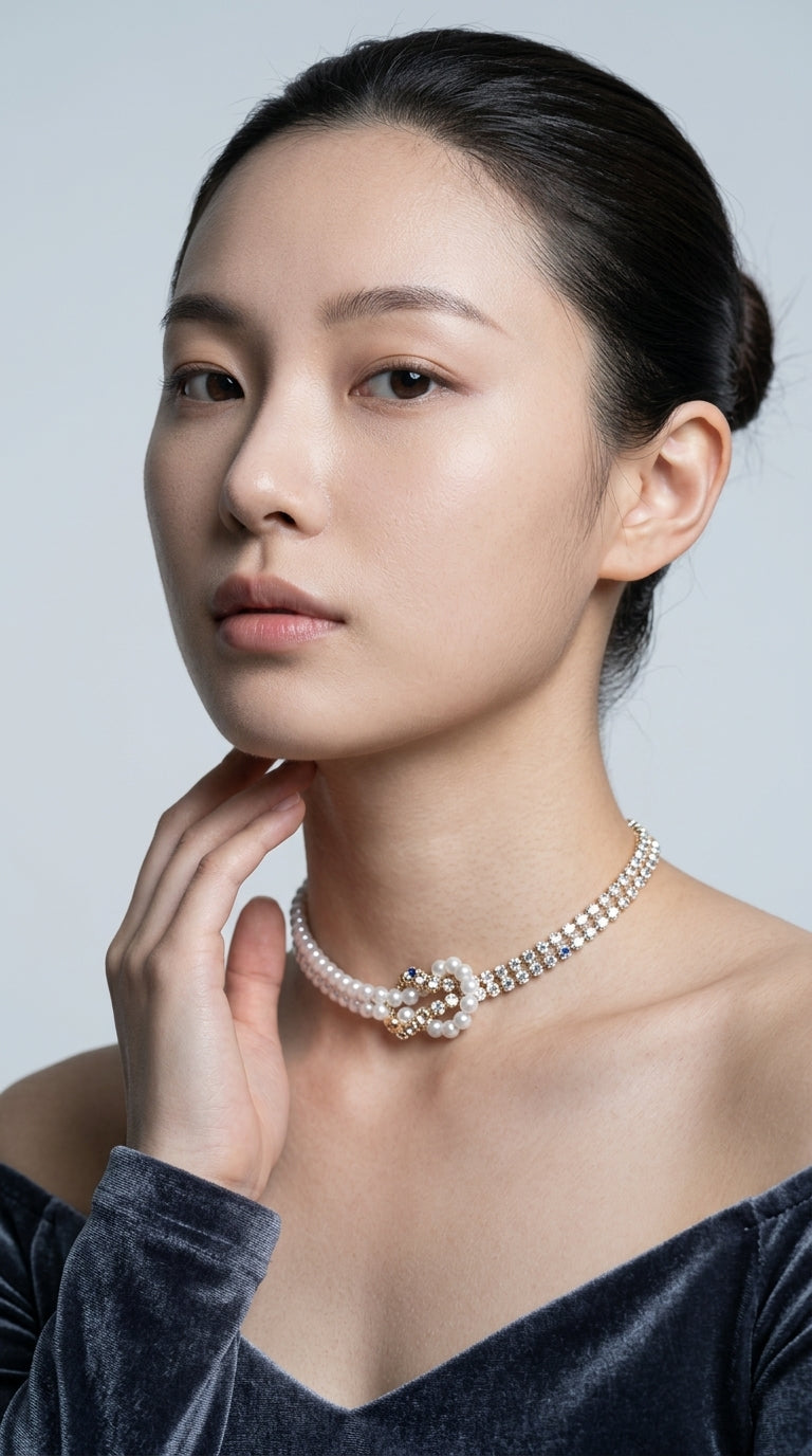 Pearl Crystal Choker Necklaces For Women Short Chain Rhinestone Necklaces Statement Jewelry