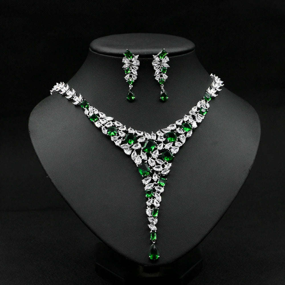 Colorful Zircon Necklace Set Wedding Dress Wedding Earring Accessories LaDidier Jewelry