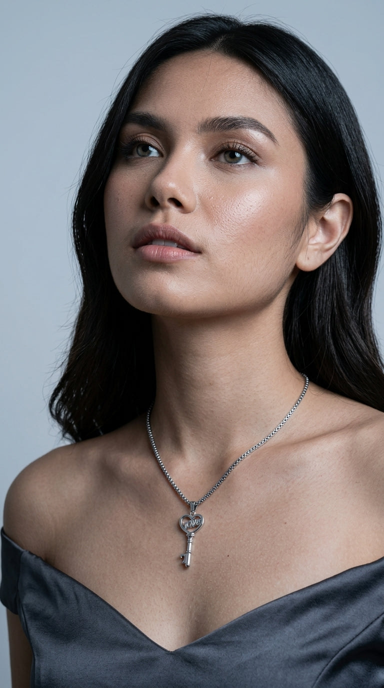 Stainless Steel Necklaces Sweet Heart Key Pendants Choker Chain Korean Fashion Jewelry For Women Jewelry Gifts