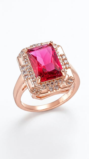 Narica Womens Yellow Gold Plated Radiant Cut Created Garnet CZ Cubic Zirconia Filled Statement Rings Wedding Engagement Proposal Band for Mom 9# 11-Red