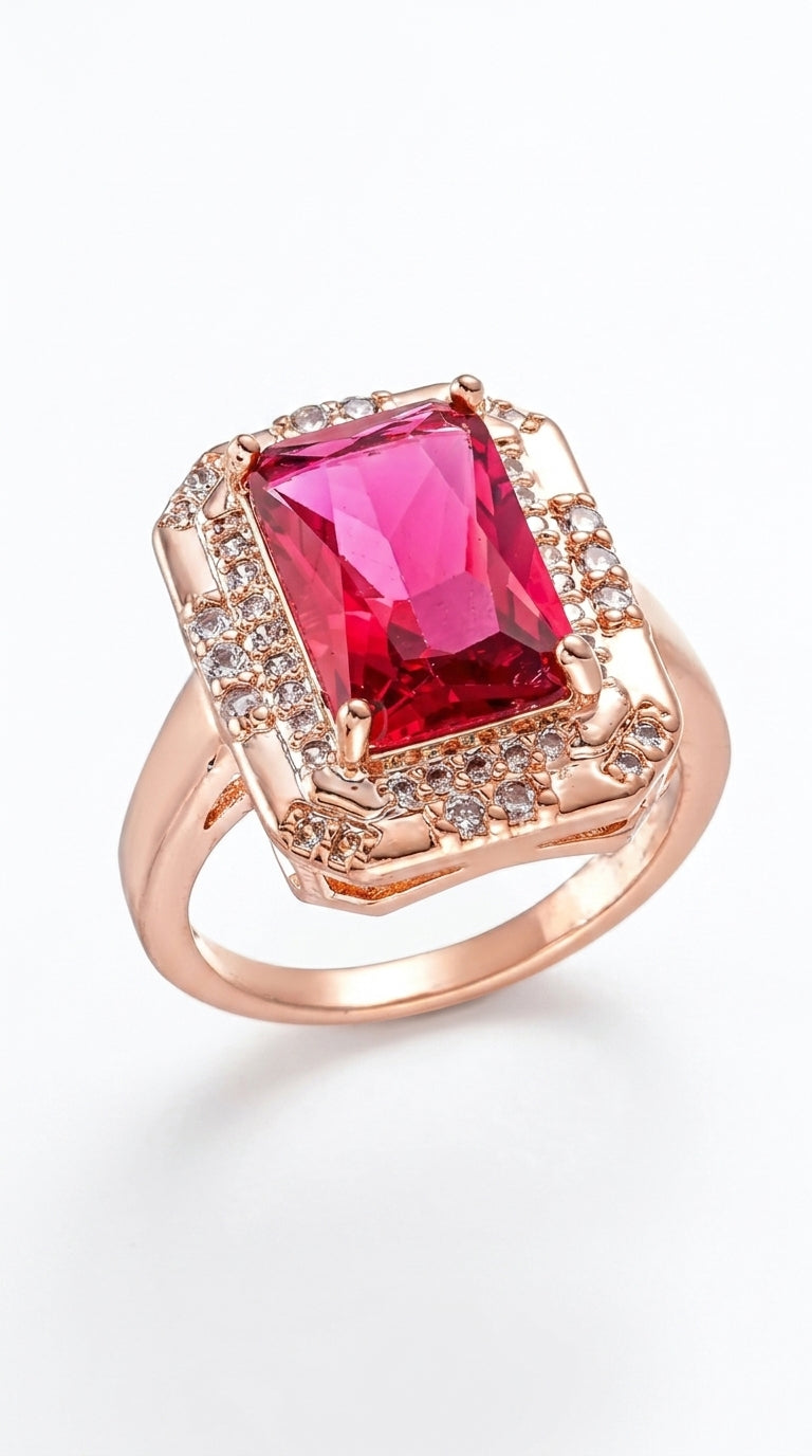 Narica Womens Yellow Gold Plated Radiant Cut Created Garnet CZ Cubic Zirconia Filled Statement Rings Wedding Engagement Proposal Band for Mom 9# 11-Red