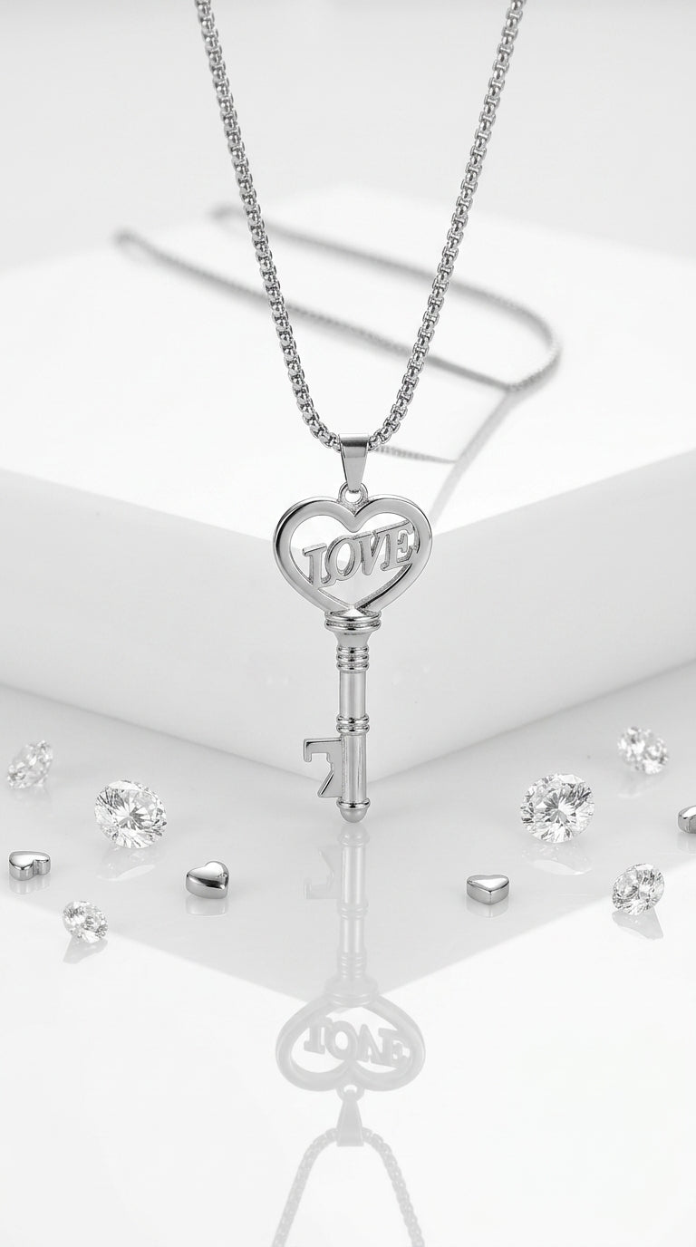 Stainless Steel Necklaces Sweet Heart Key Pendants Choker Chain Korean Fashion Jewelry For Women Jewelry Gifts