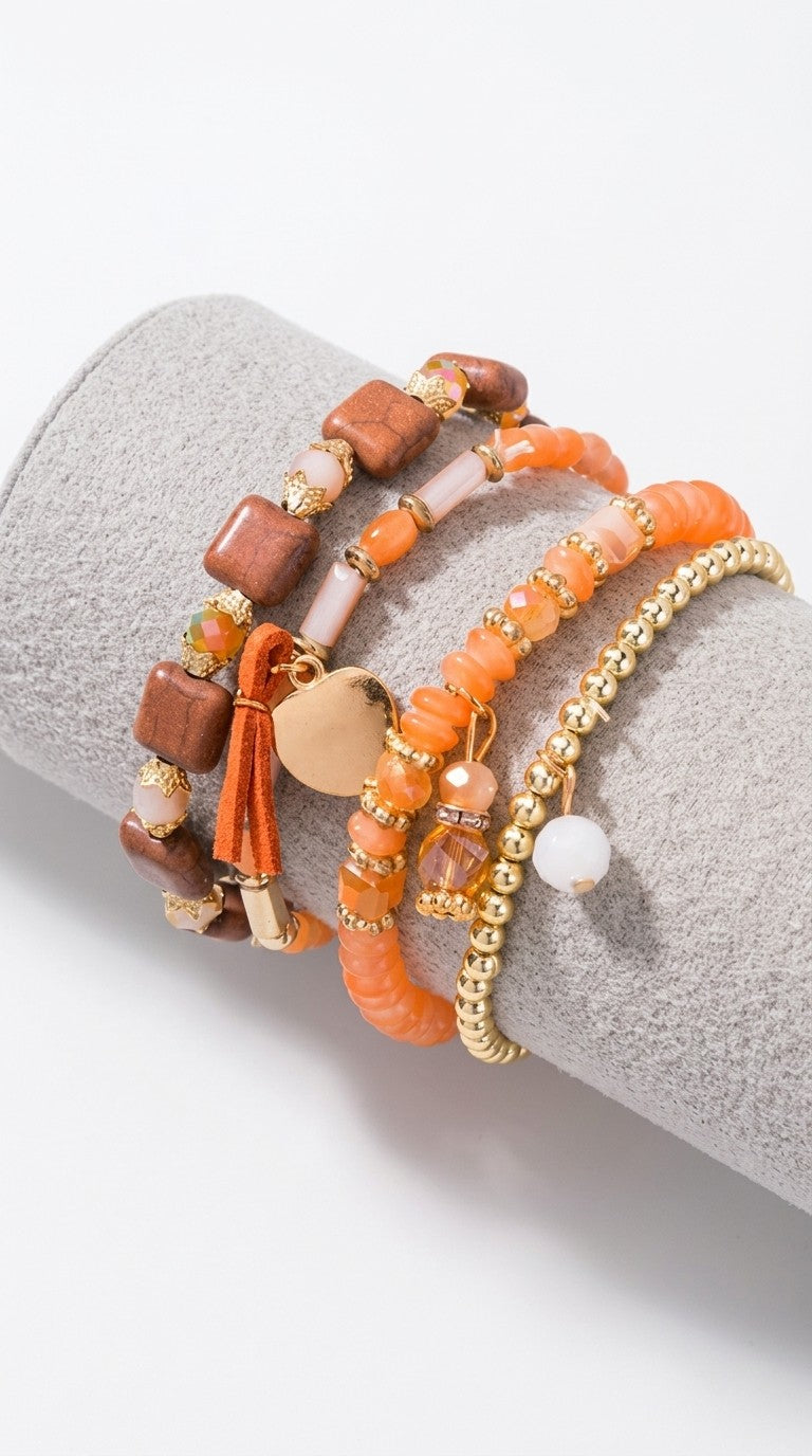 Love With Pendant, Multiple Beaded Bracelets, Ethnic Style Jewelry