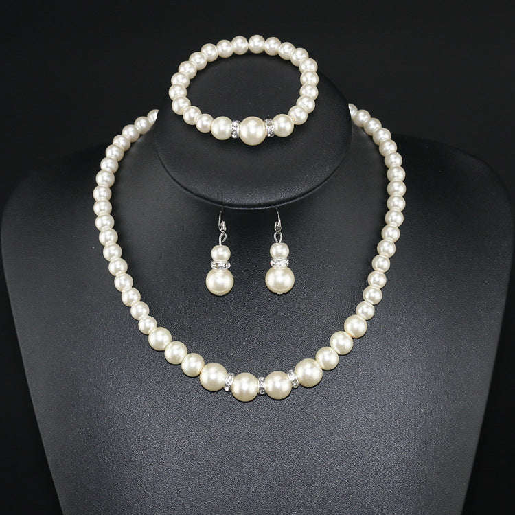 Three-piece Pearl Necklace  Bracelet  And  Earrings LaDidier Jewelry