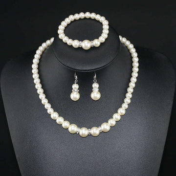 Three-piece Pearl Necklace  Bracelet  And  Earrings LaDidier Jewelry