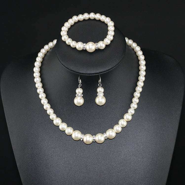 Three-piece Pearl Necklace  Bracelet  And  Earrings LaDidier Jewelry