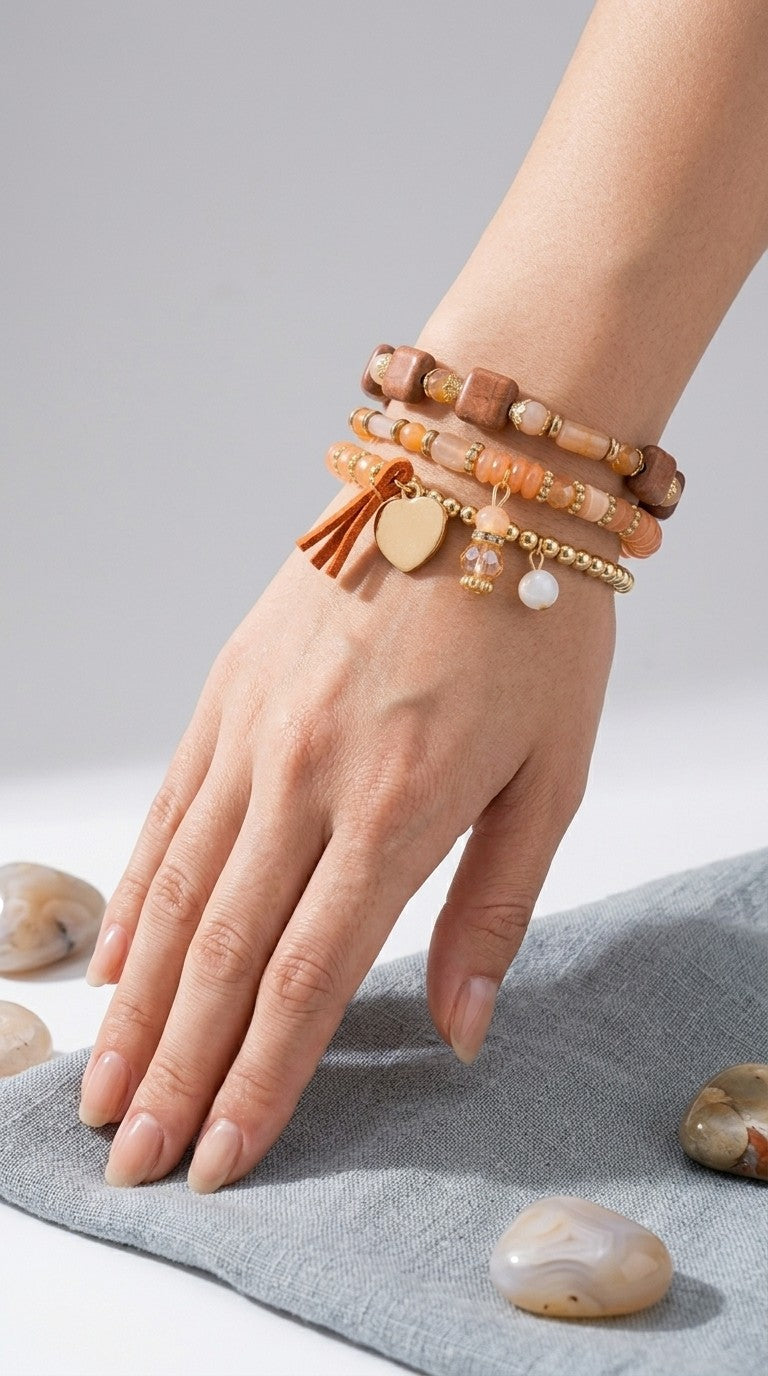Love With Pendant, Multiple Beaded Bracelets, Ethnic Style Jewelry