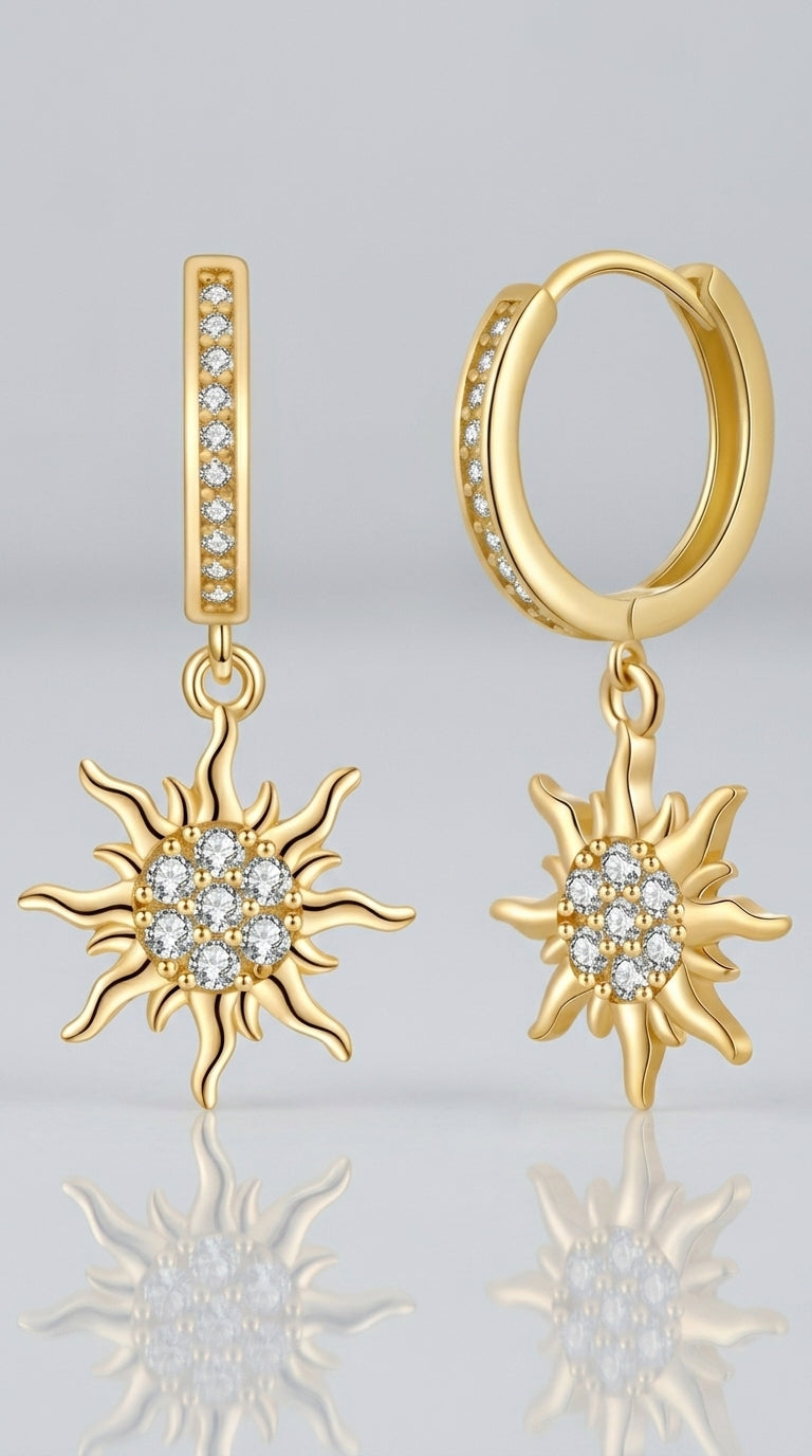 ToHeart Gold Sun Earrings for Women Sun Dangle Earrings Cubic Zirconia Earrings