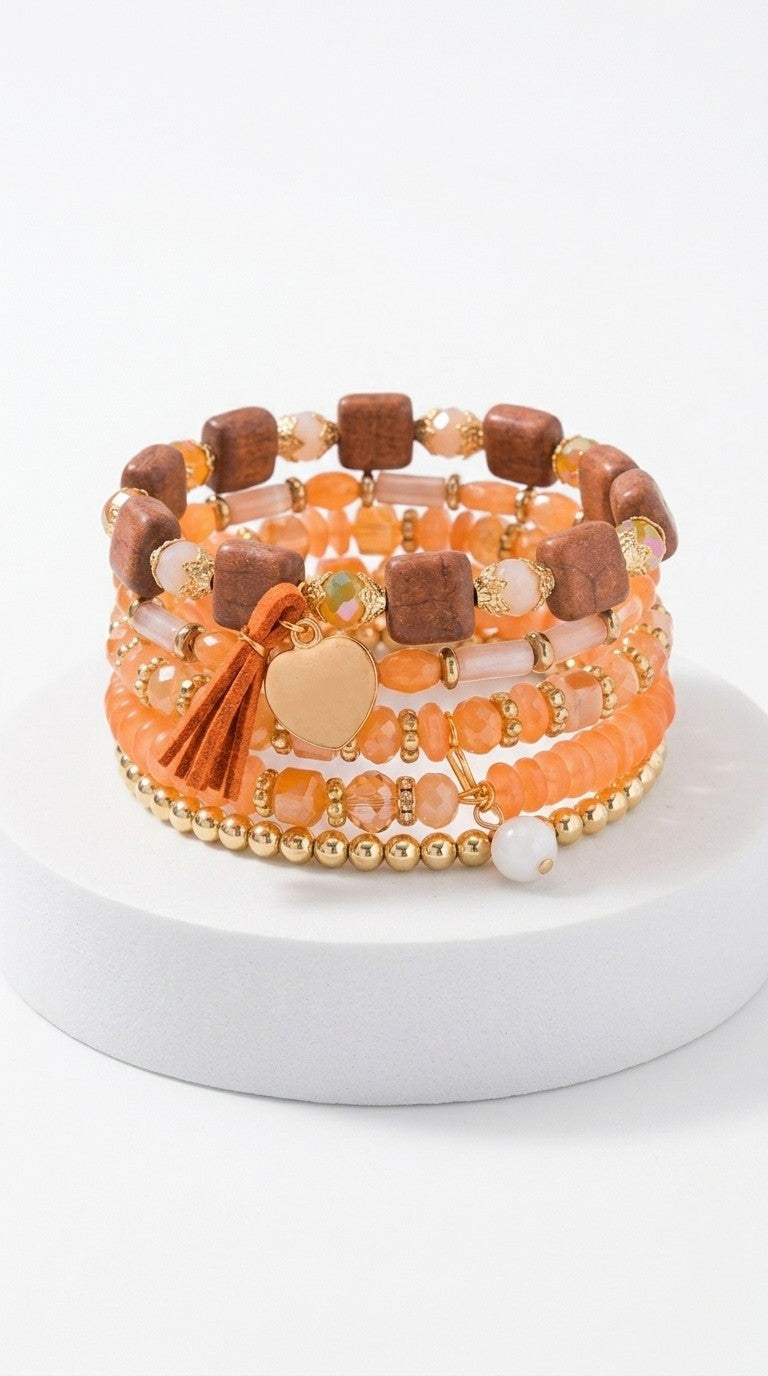 Love With Pendant, Multiple Beaded Bracelets, Ethnic Style Jewelry