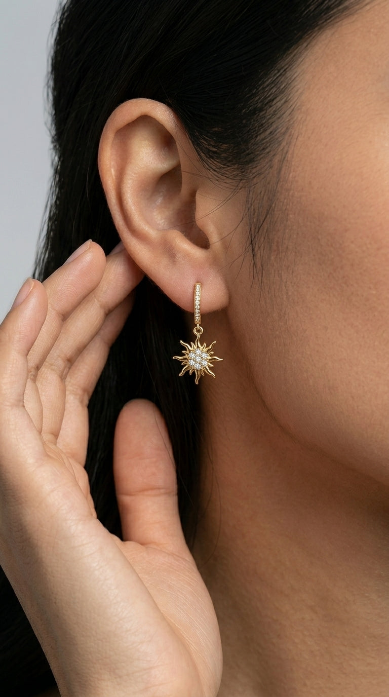 ToHeart Gold Sun Earrings for Women Sun Dangle Earrings Cubic Zirconia Earrings
